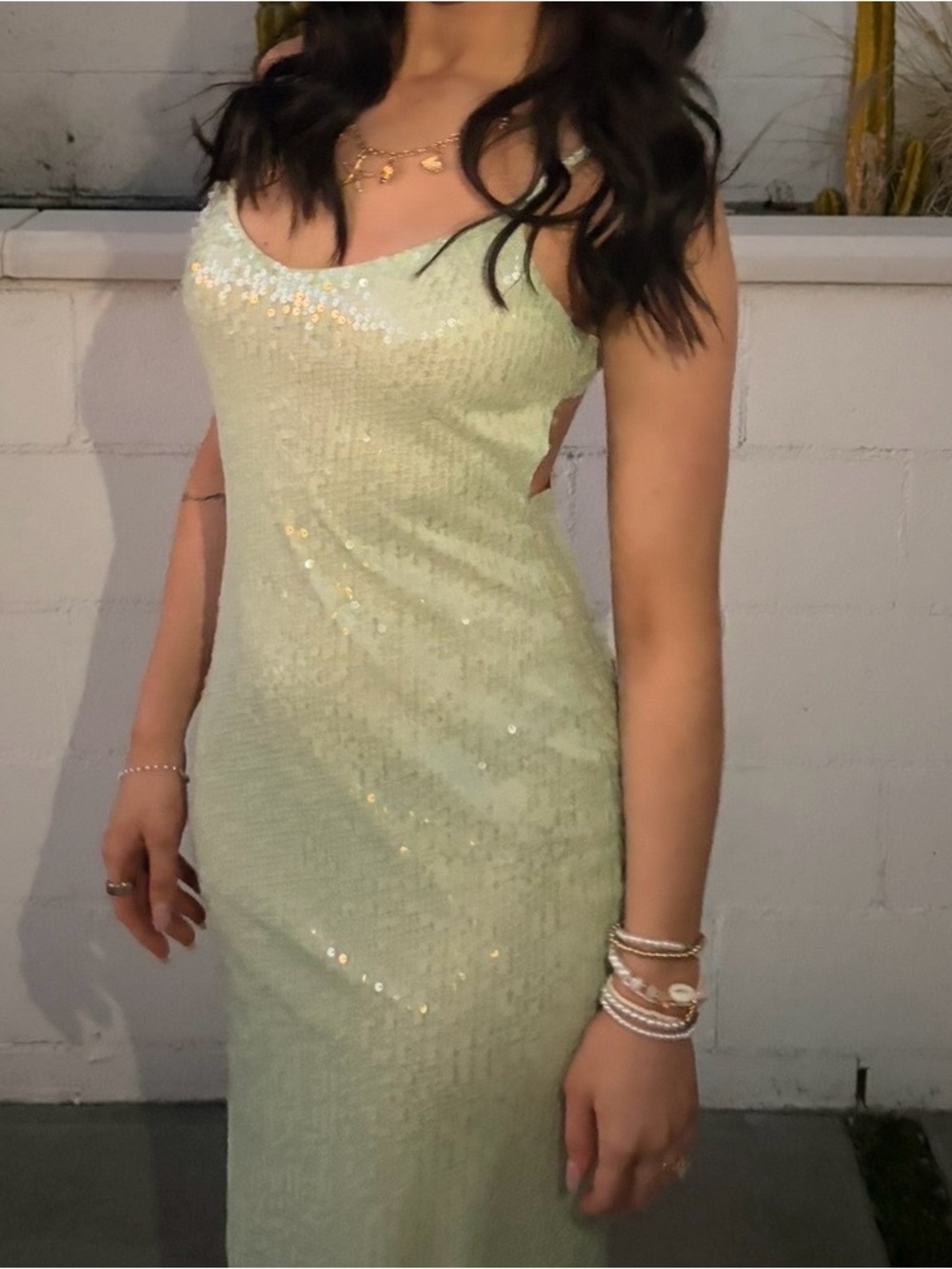 SHEIN Pale Green Sequin Strapless Slip Dress